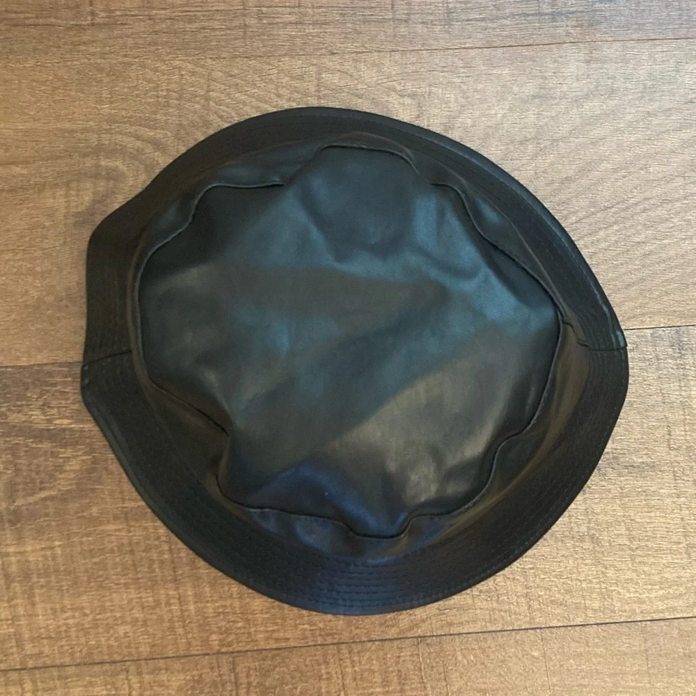 Edgy Black Faux Leather Bucket Hat Adjustable Vegan Leather EUC Unisex OSFM